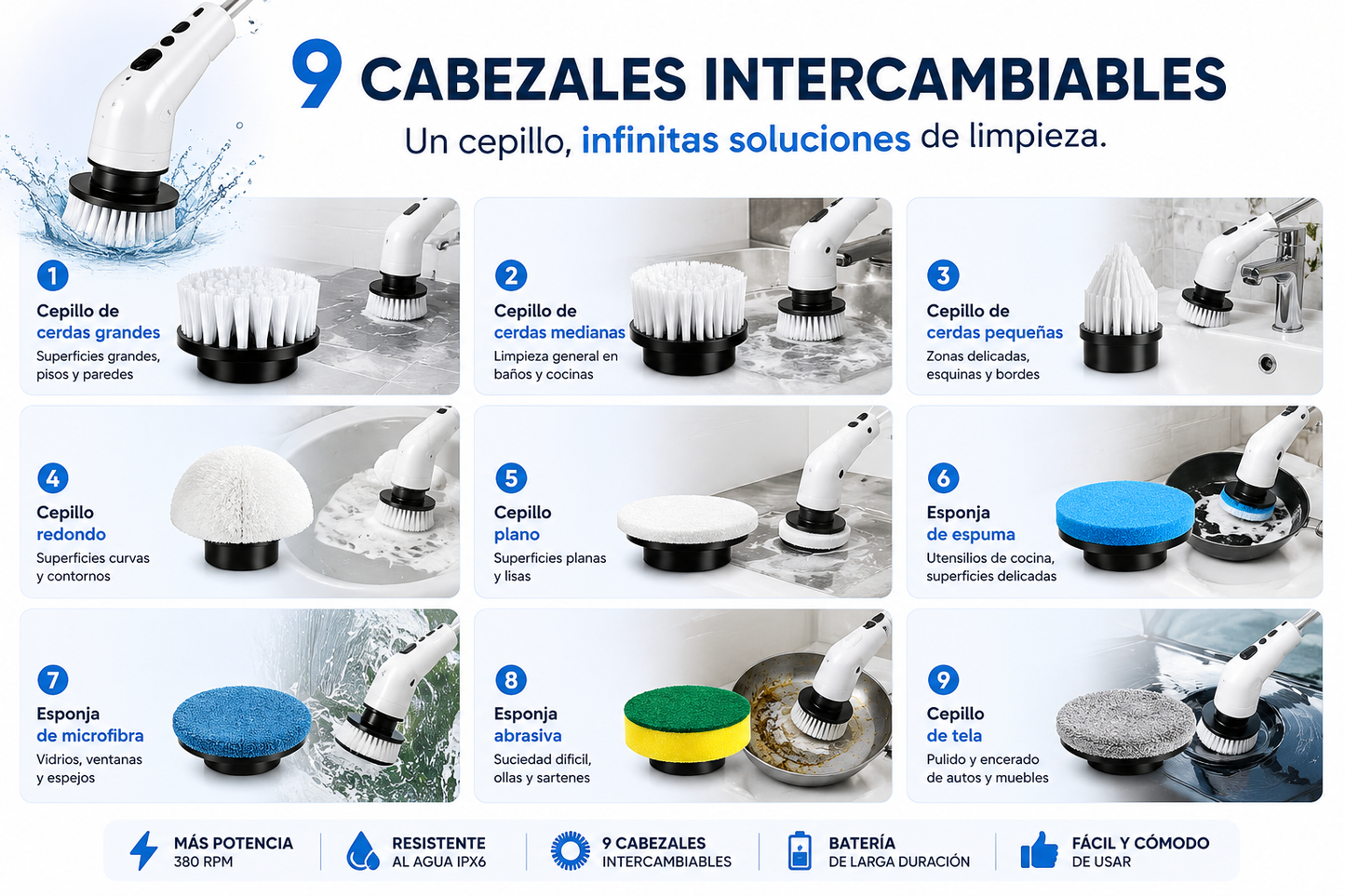 Cepillo Eléctrico Giratorio PRO + 9 REGALOS GRATIS – Limpieza Profunda Sin Esfuerzo.